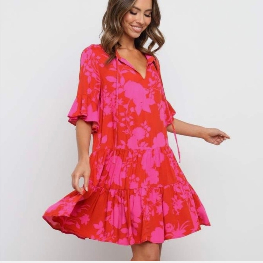 Petal & Pup Pink and Red Floral Dress - size Medium NWOT